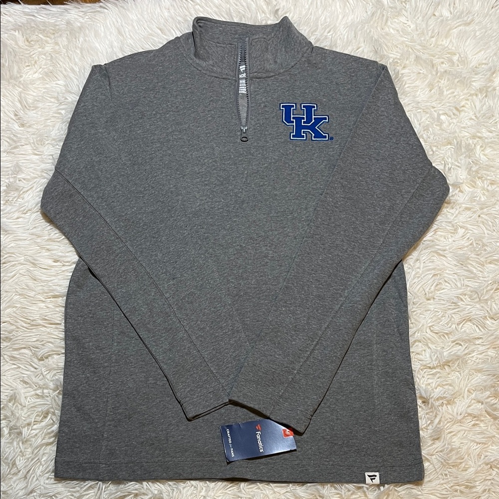 K68 Fanatics UK Men's Gray Zip-Up Shirt with Blue Logo